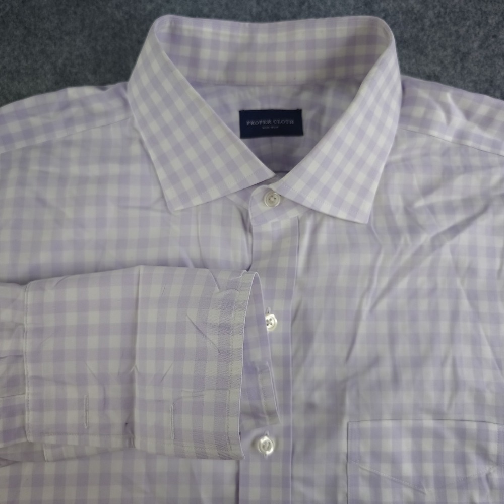 Proper Cloth Dress Shirt Mens 19.5 Purple Check French Cuff Point Collar Cotton